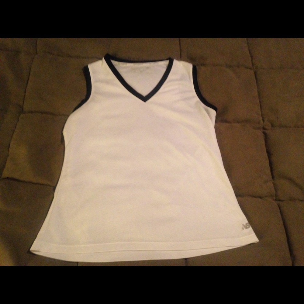 New Balance white sleeveless tank with black trim